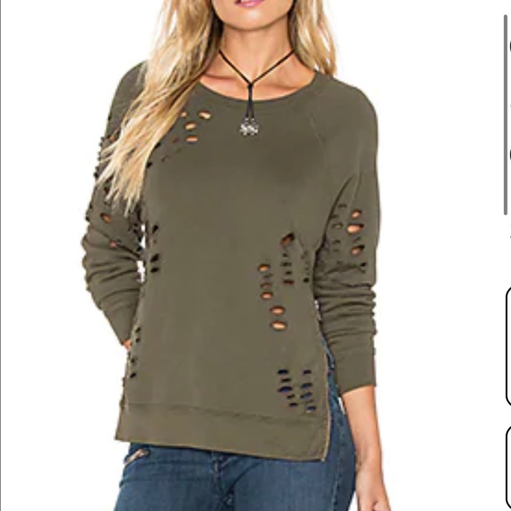 Side Zip Distressed Sweatshirt